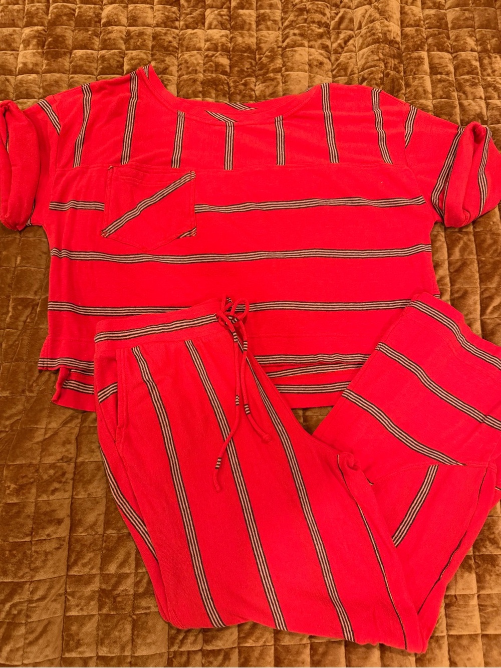 Free People Free-est Red Striped Two-Piece Pant Set - Picture 2 of 4